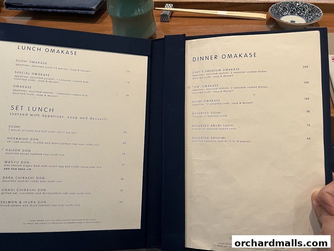 Menu page for Sushi Jin