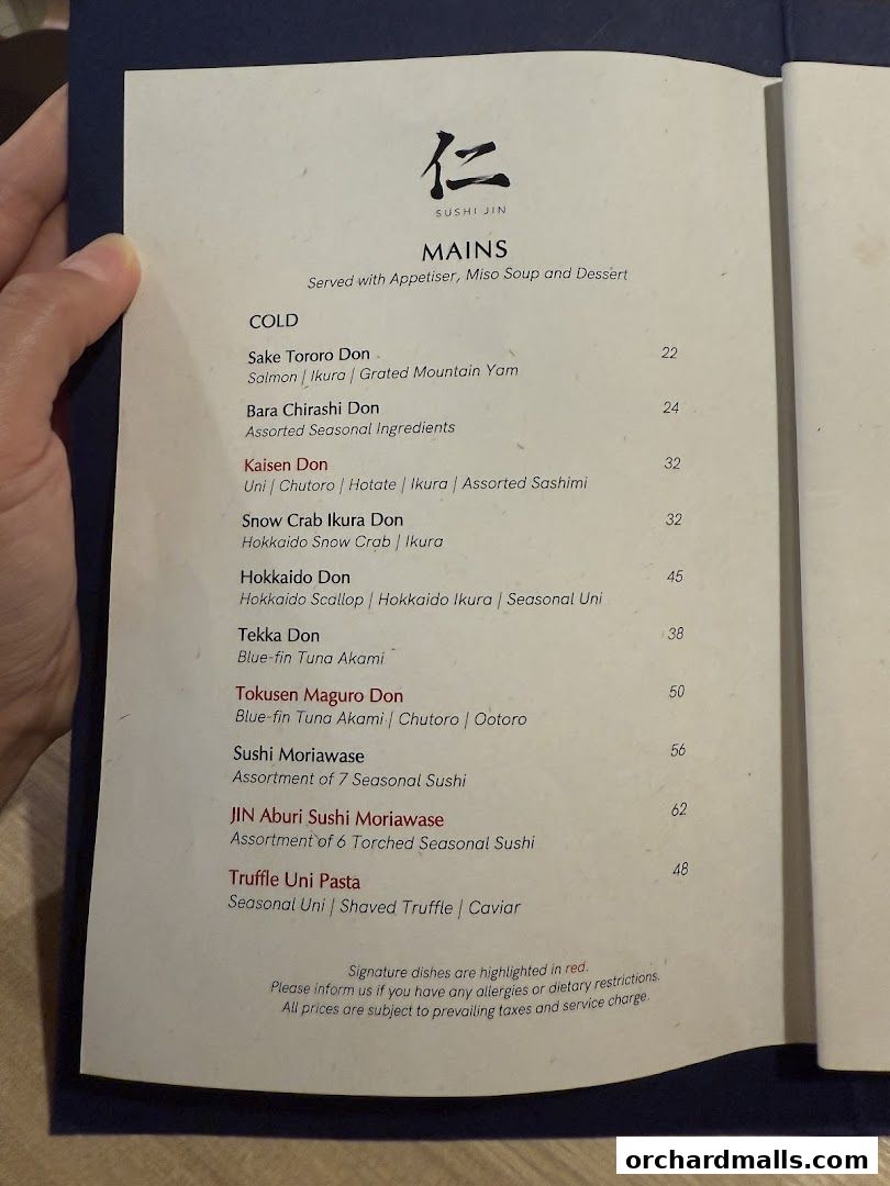 Menu page for Sushi Jin