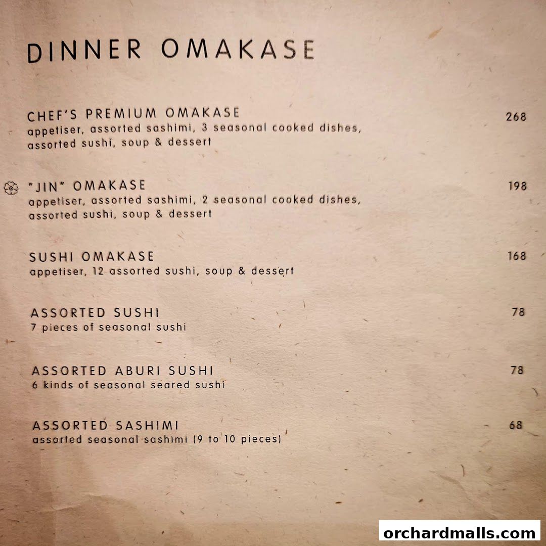 Menu page for Sushi Jin