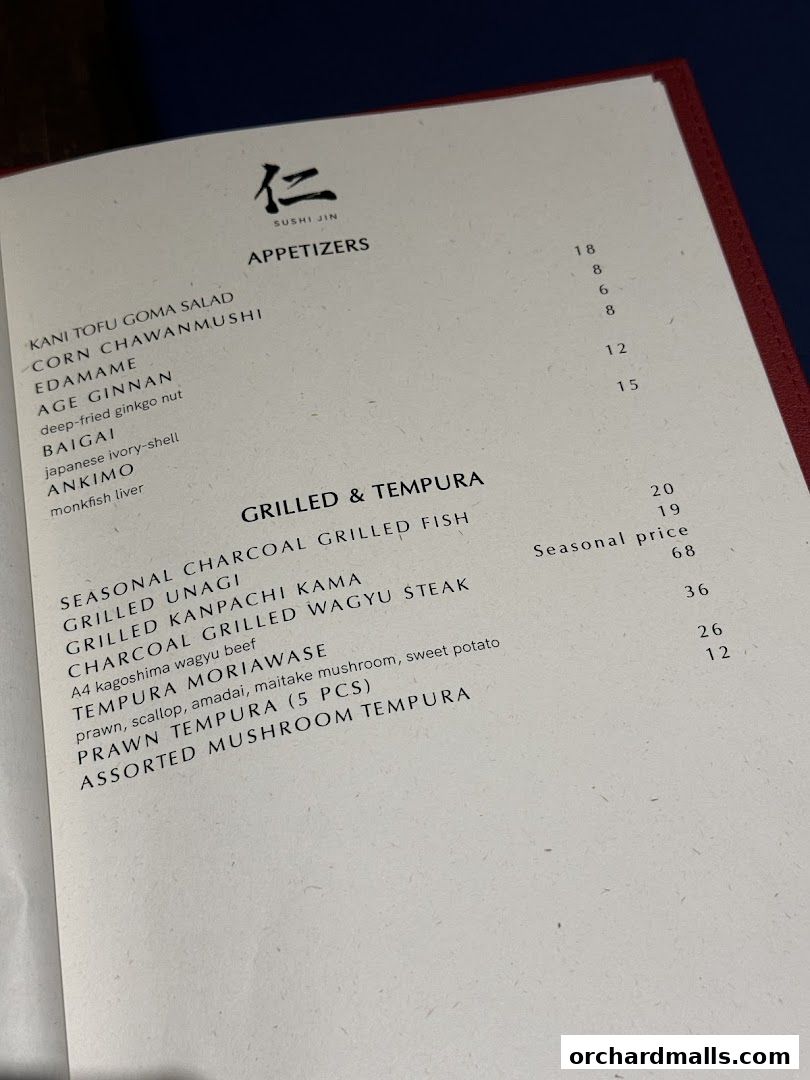 Menu page for Sushi Jin