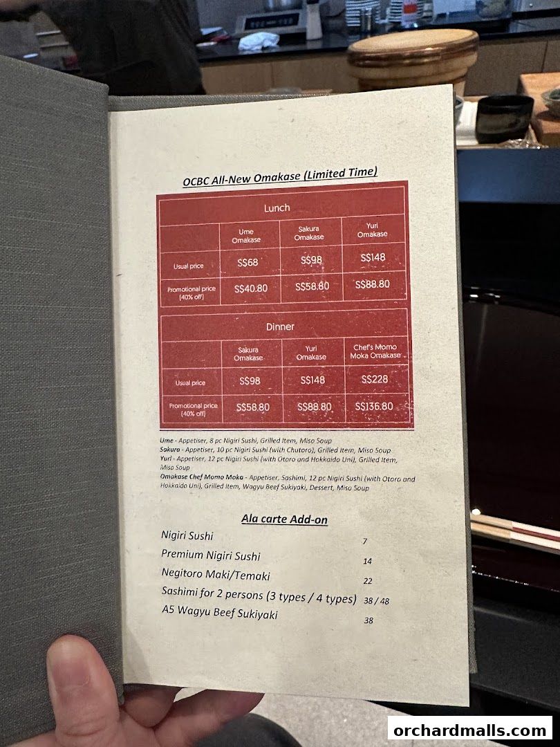 Menu page for Sushi Moka