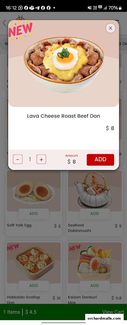 Menu page for Sushi Plus