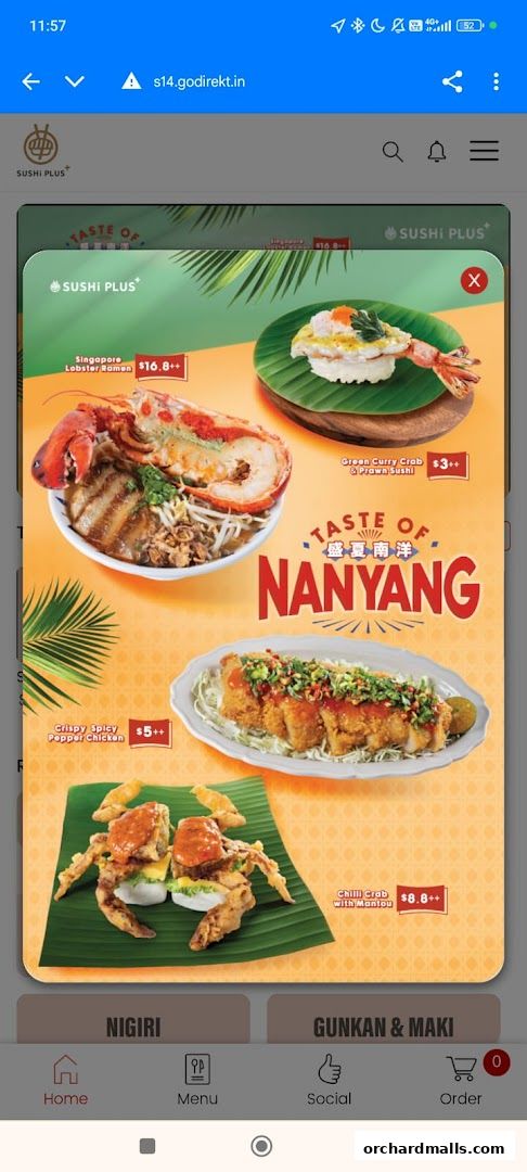 Menu page for Sushi Plus