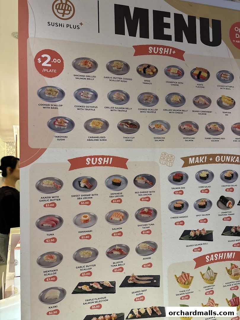 Menu page for Sushi Plus