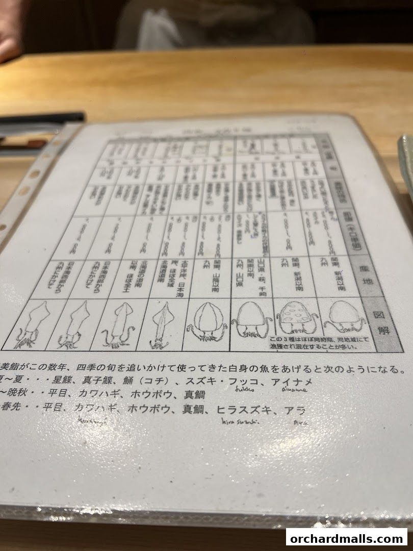 Menu page for Sushi Ryujiro Singapore
