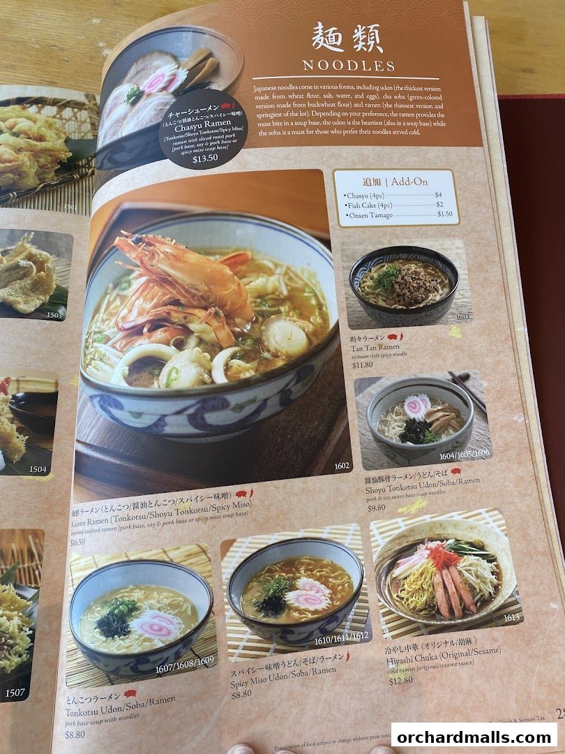 Menu page for SUSHI TEI