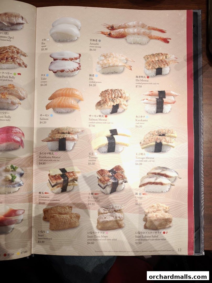 Menu page for SUSHI TEI