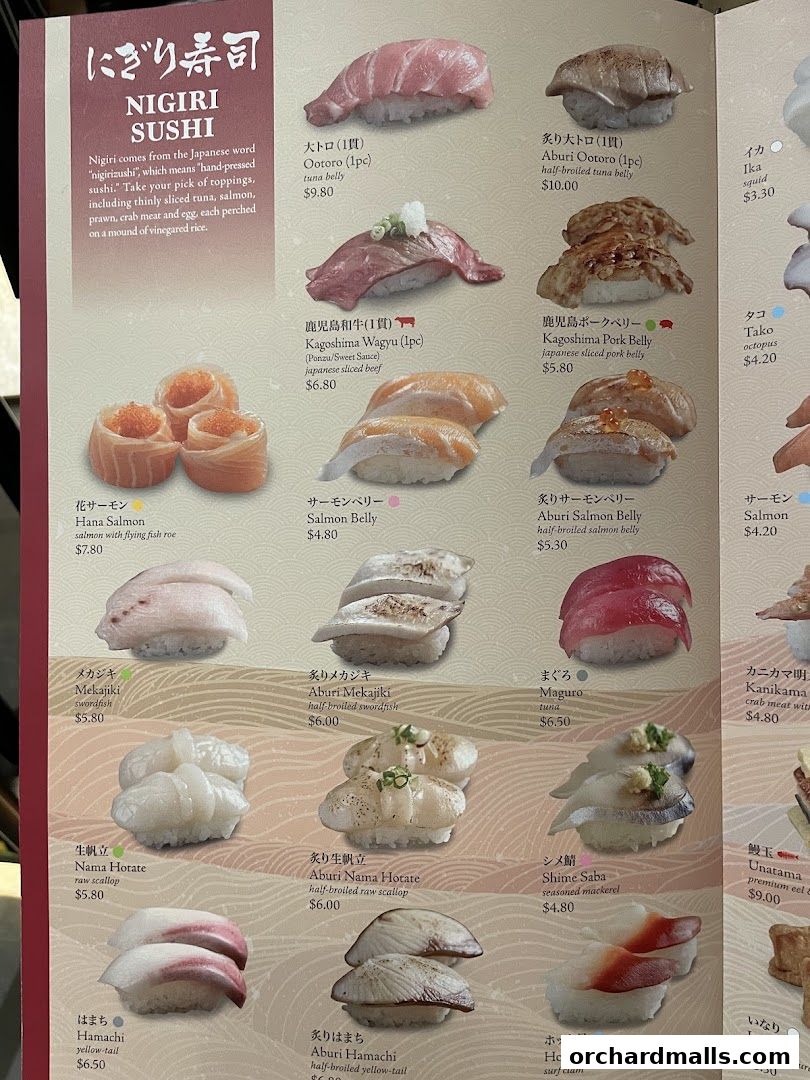 Menu page for SUSHI TEI