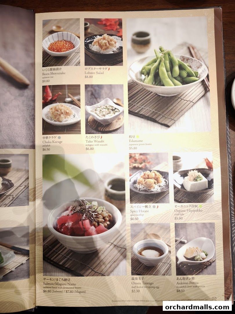 Menu page for SUSHI TEI