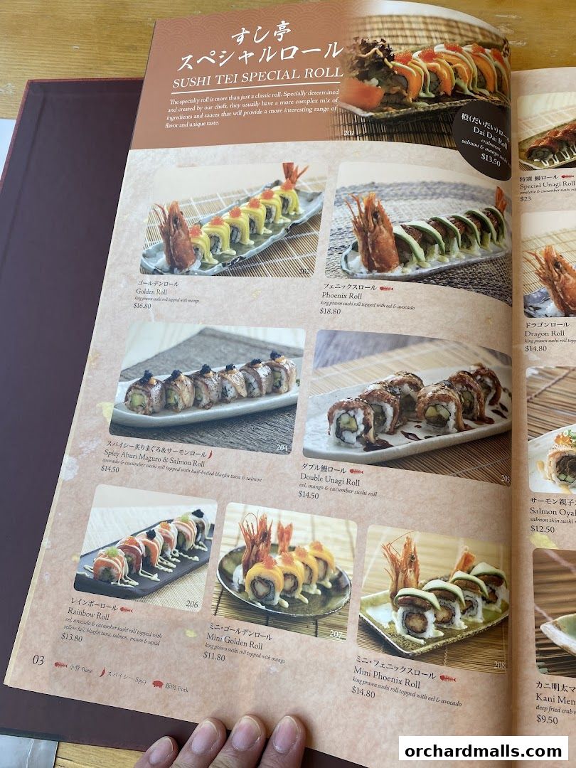 Menu page for SUSHI TEI