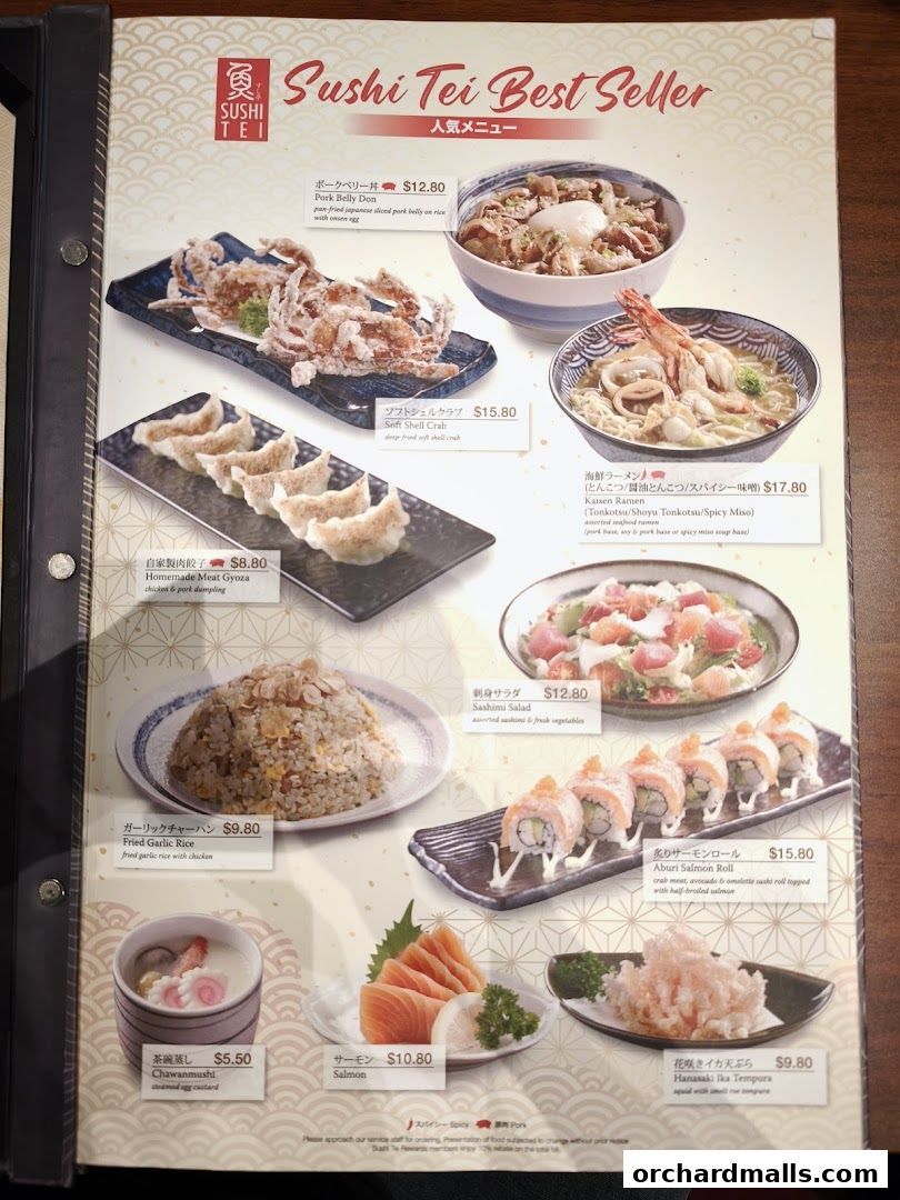 Menu page for SUSHI TEI