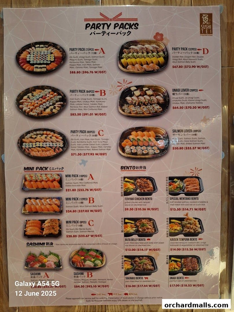 Menu page for SUSHI TEI