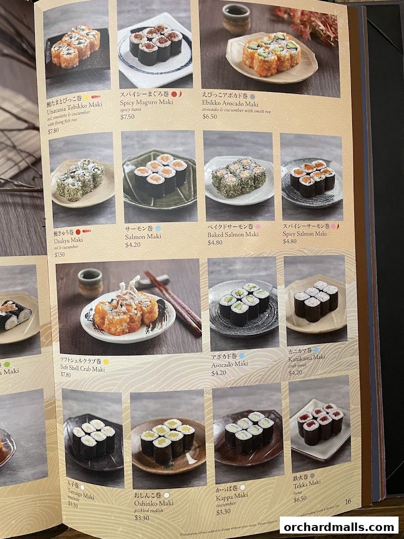 Menu page for SUSHI TEI