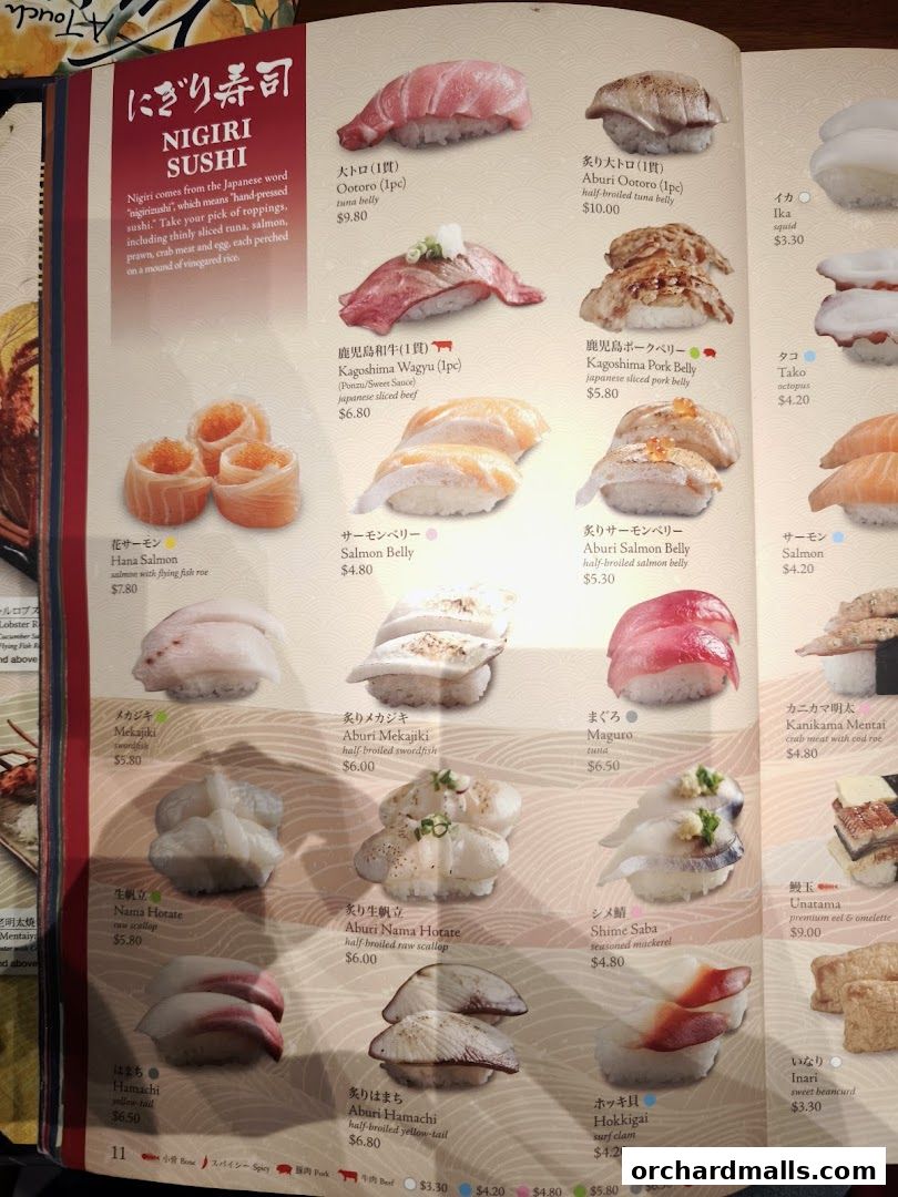 Menu page for SUSHI TEI