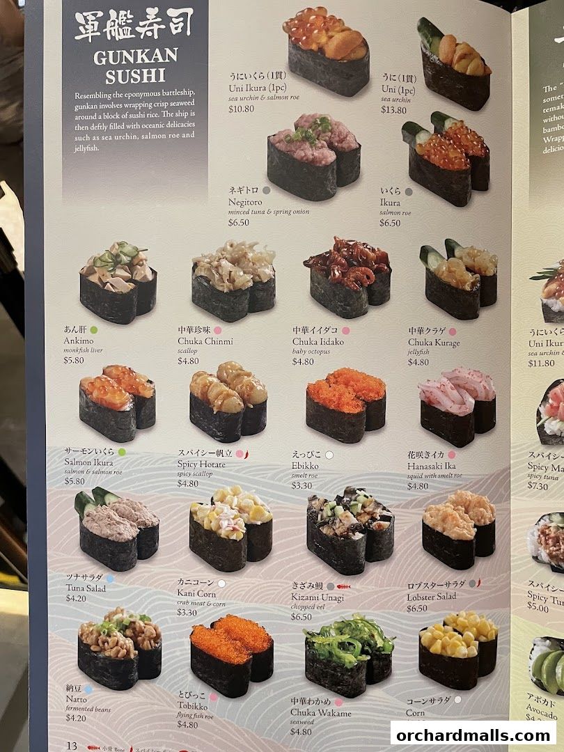 Menu page for SUSHI TEI