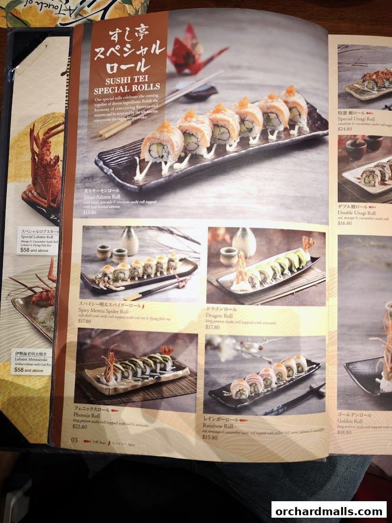 Menu page for SUSHI TEI