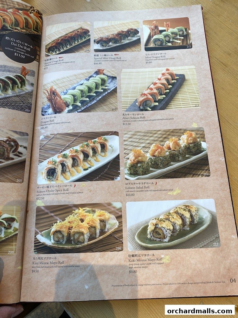 Menu page for SUSHI TEI