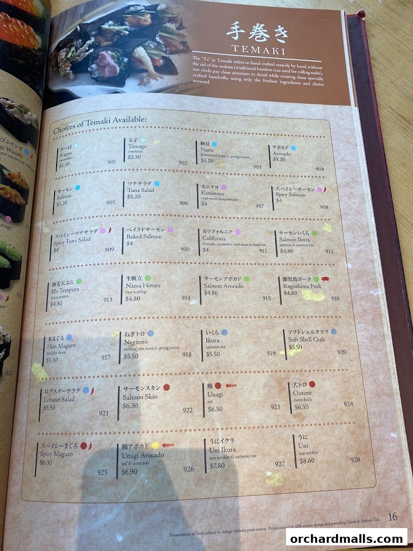 Menu page for SUSHI TEI