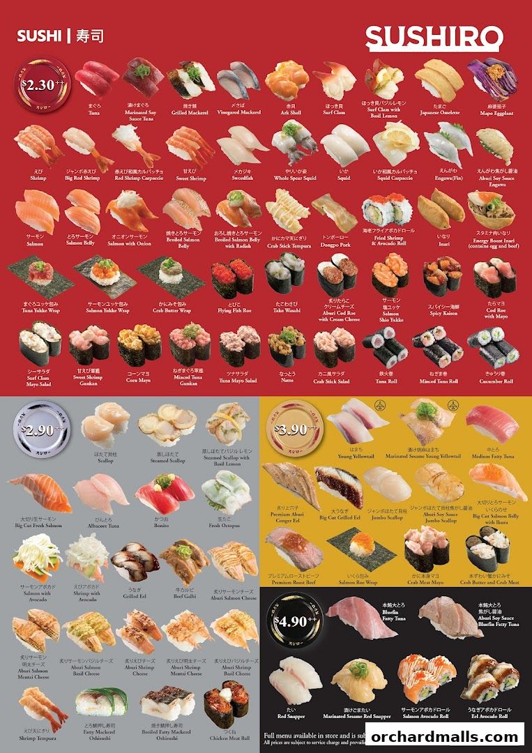 Menu page for Sushiro Taste Orchard