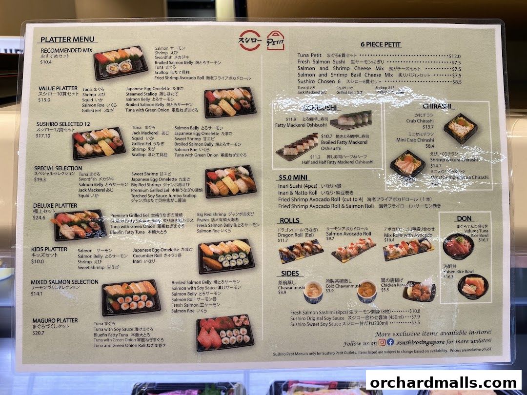 Menu page for Sushiro Wisma Atria