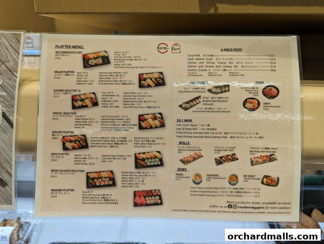 Menu page for Sushiro Wisma Atria