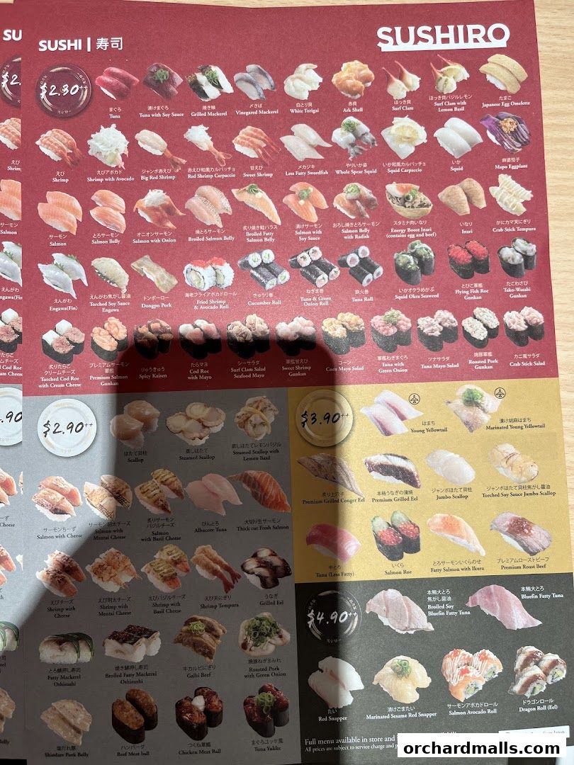 Menu page for Sushiro Wisma Atria