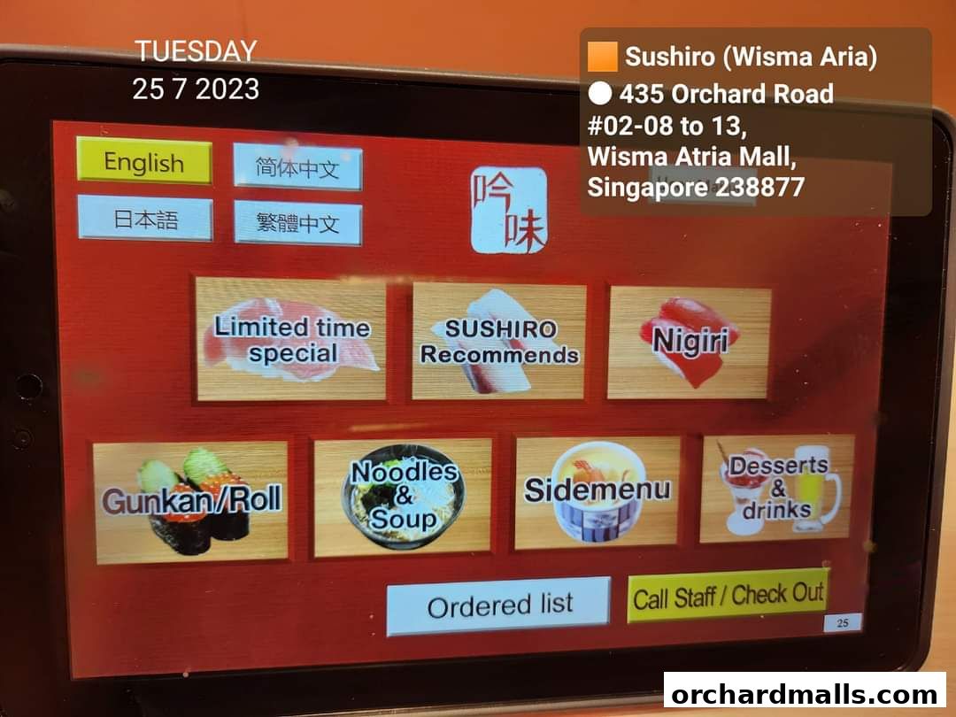 Menu page for Sushiro Wisma Atria