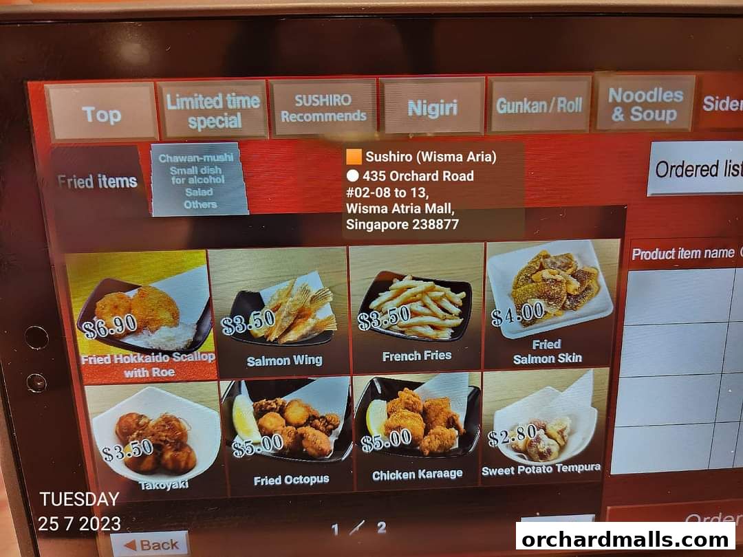 Menu page for Sushiro Wisma Atria