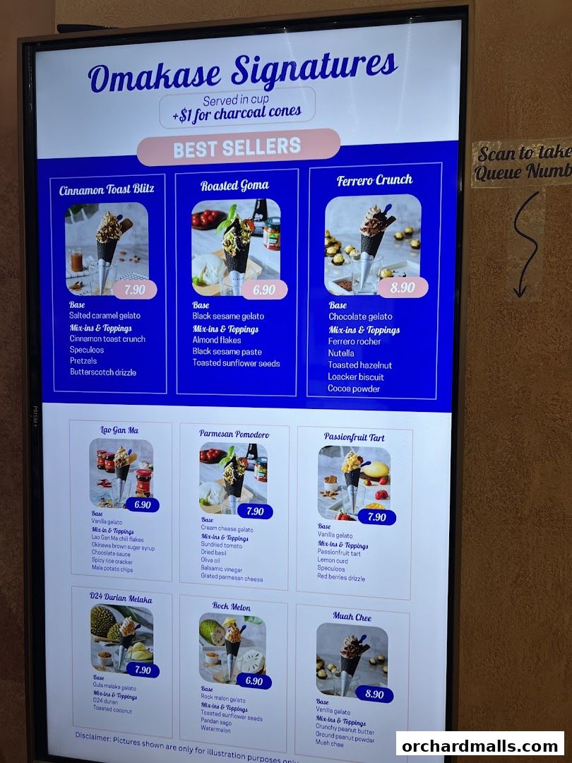 Menu page for SWIRLGO Omakase Gelato Lab