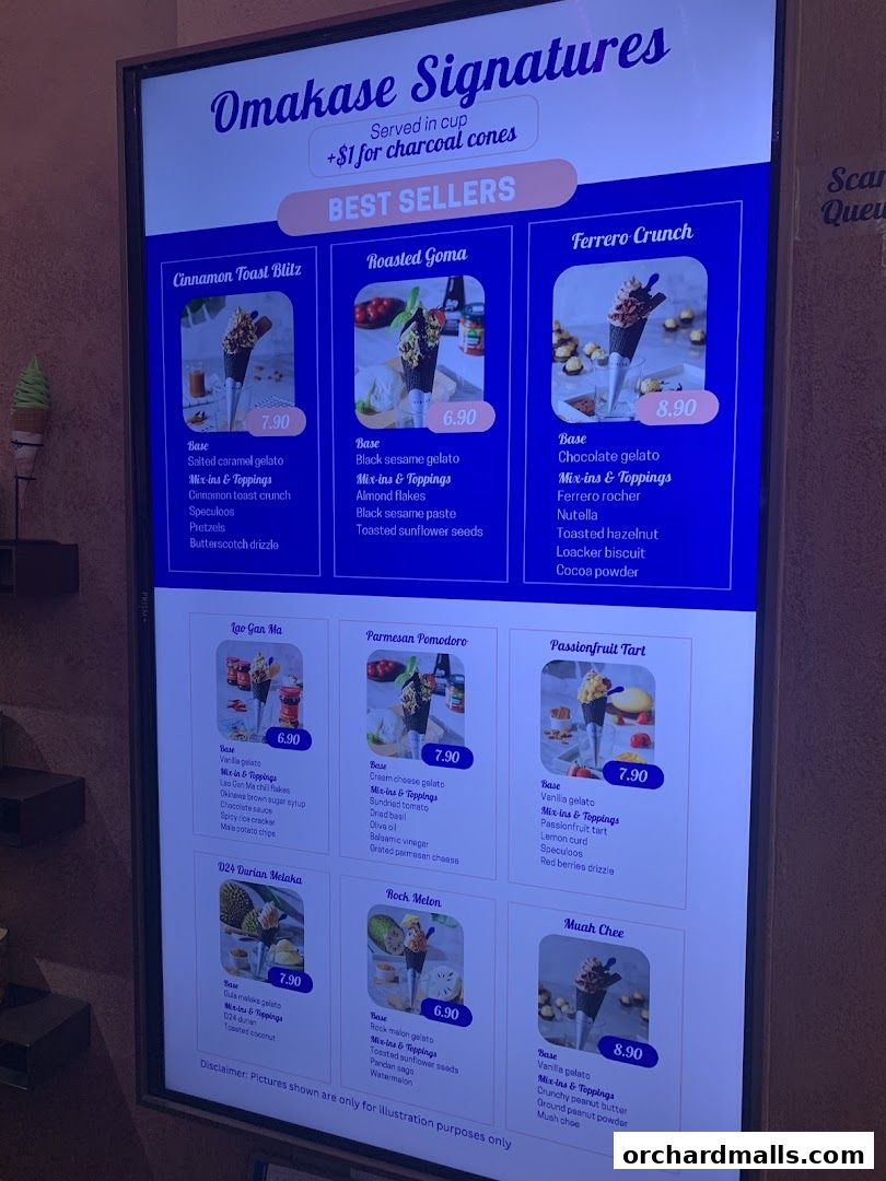 Menu page for SWIRLGO Omakase Gelato Lab