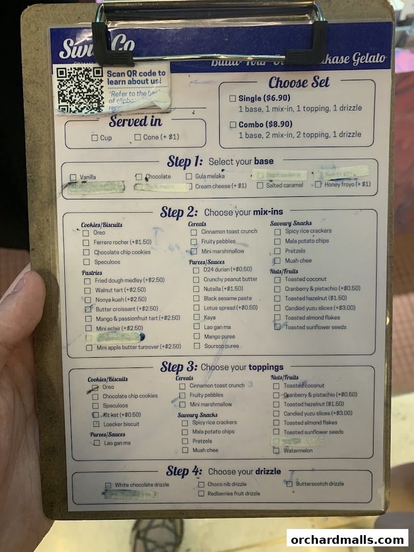 Menu page for SWIRLGO Omakase Gelato Lab