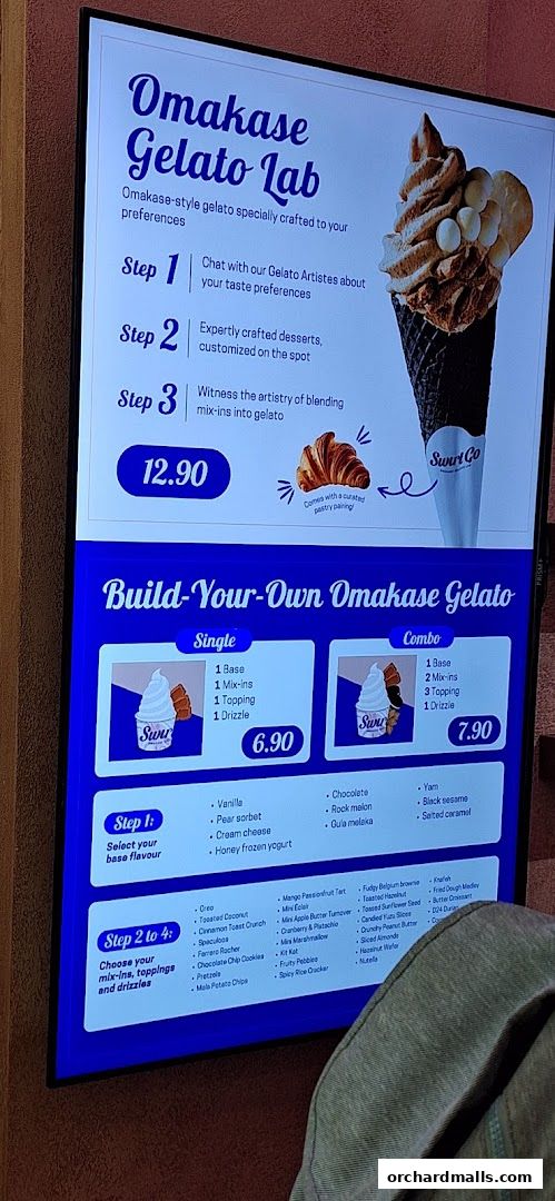 Menu page for SWIRLGO Omakase Gelato Lab