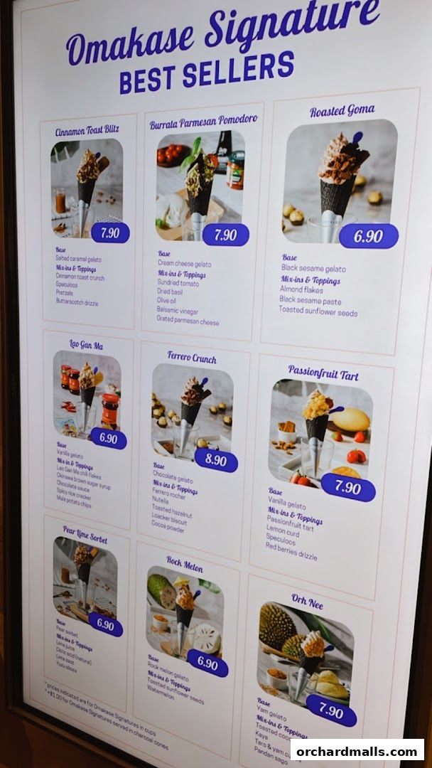 Menu page for SWIRLGO Omakase Gelato Lab