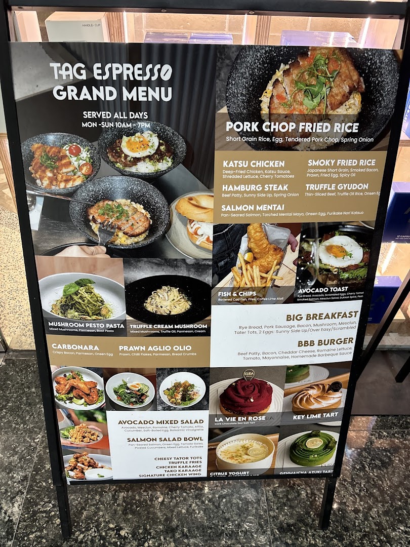 Menu page for TAG Espresso