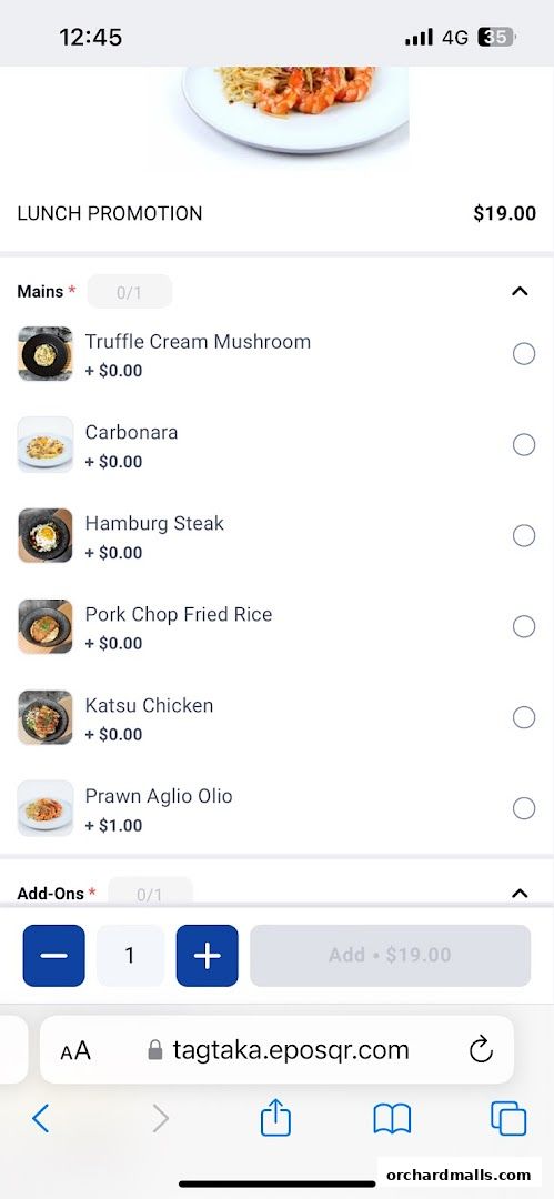 A screenshot of a digital menu showing a lunch promotion with various main course options.