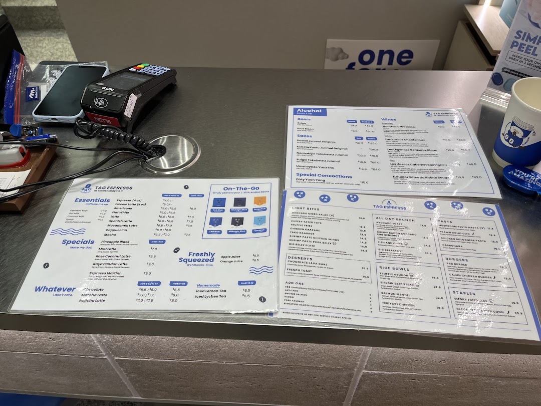 Menu page for TAG Espresso