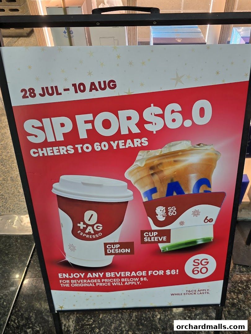 A-frame sign for TAG Espresso promoting a 'Sip for $6.0' offer.