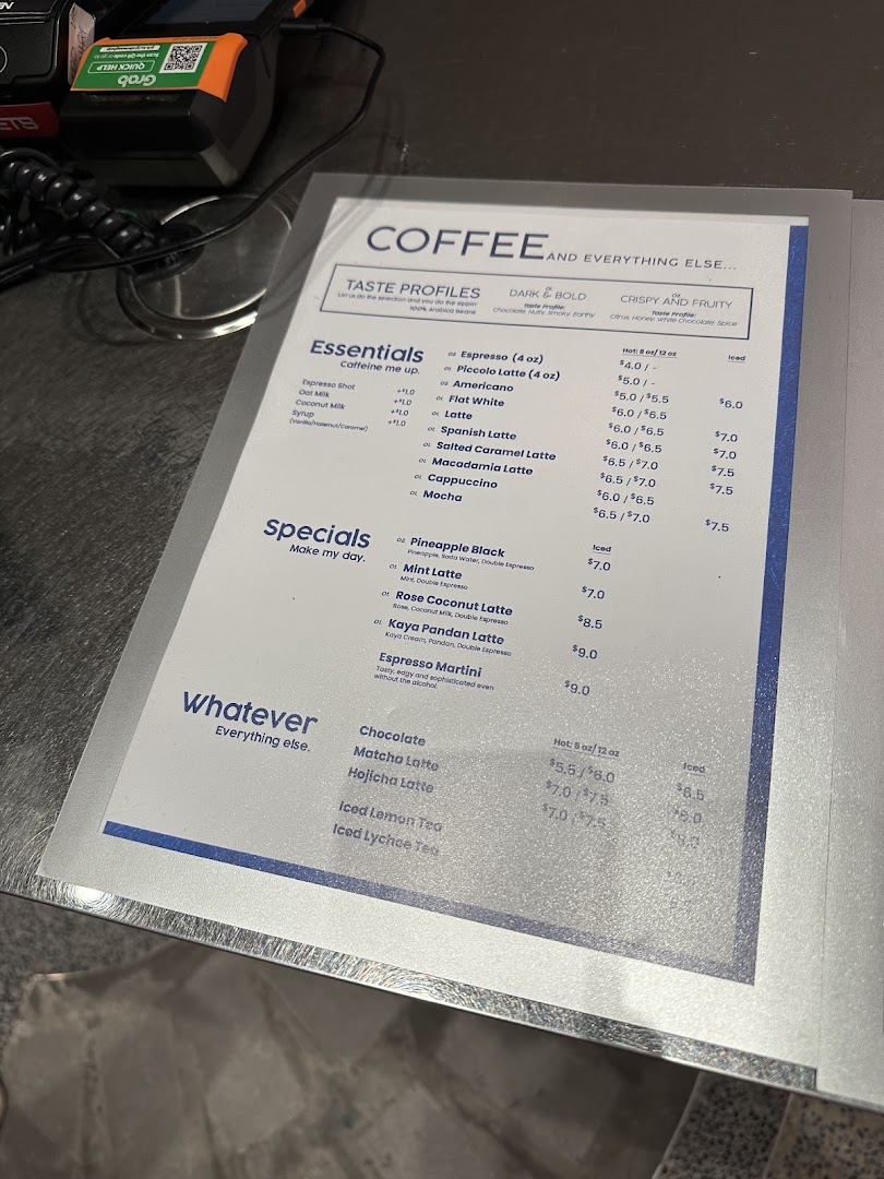 Menu page for TAG Espresso