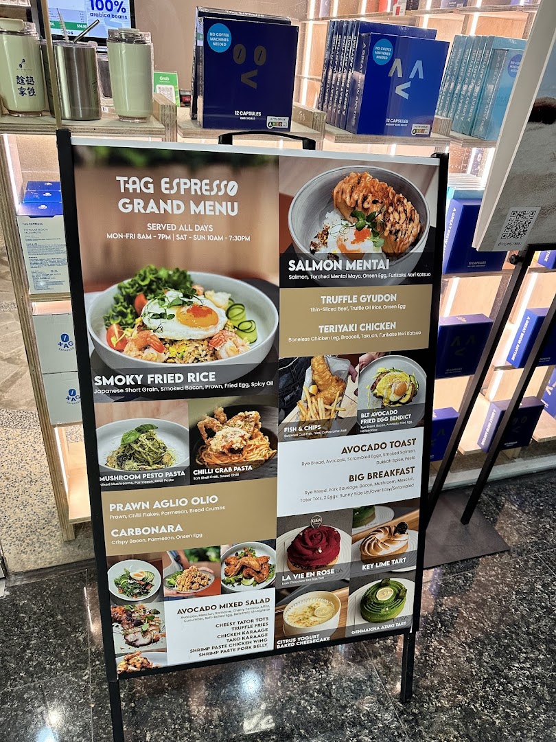 Menu page for TAG Espresso