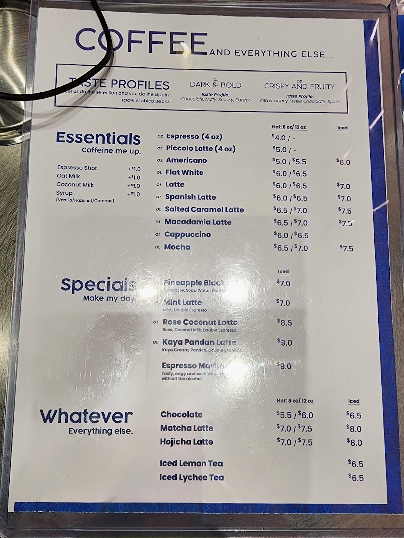 Menu page for TAG Espresso