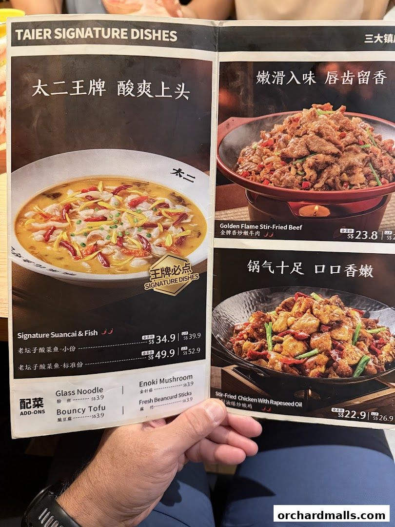 Menu page for TAI ER 太二酸菜鱼 313somerset