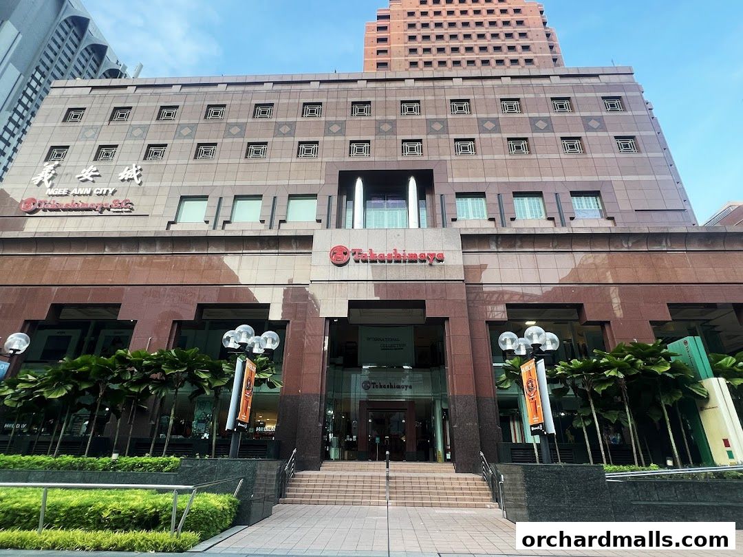 Exterior view of Takashimaya Department Store at Ngee Ann City with a grand entrance.
