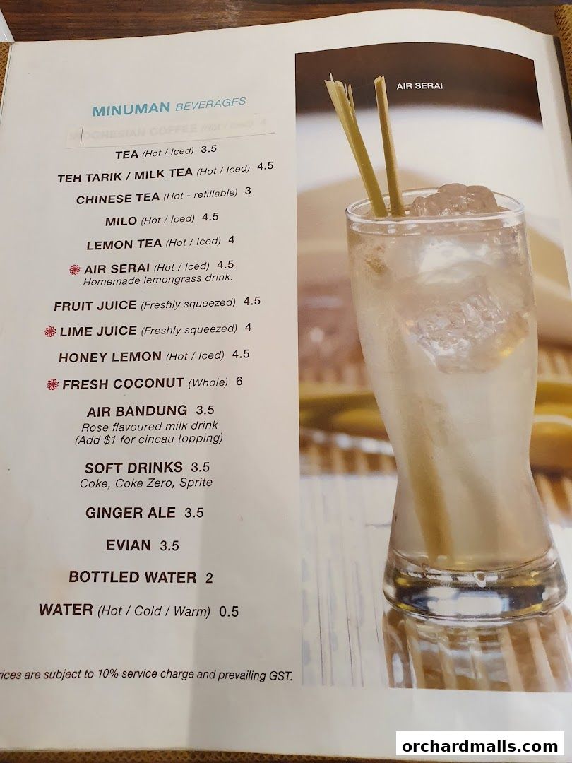 Menu page for Tambuah Mas Indonesian Restaurant Paragon Orchard  Michelin Guide