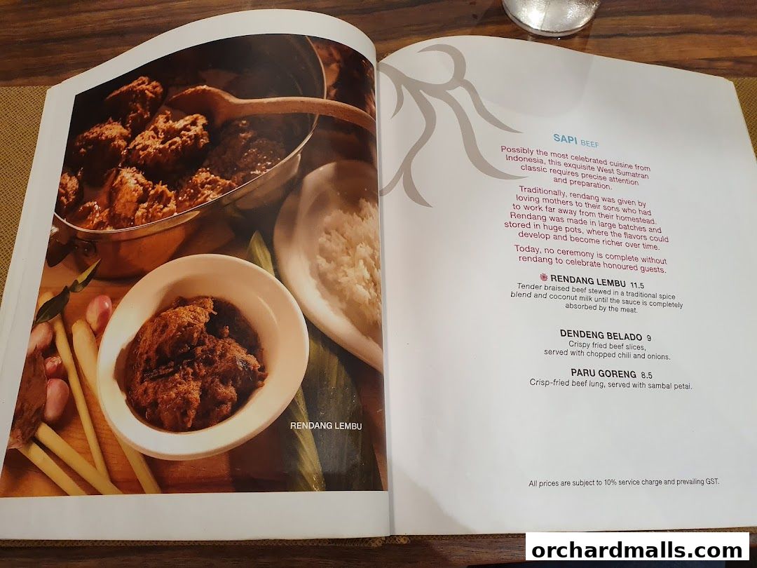 Menu page for Tambuah Mas Indonesian Restaurant Paragon Orchard  Michelin Guide