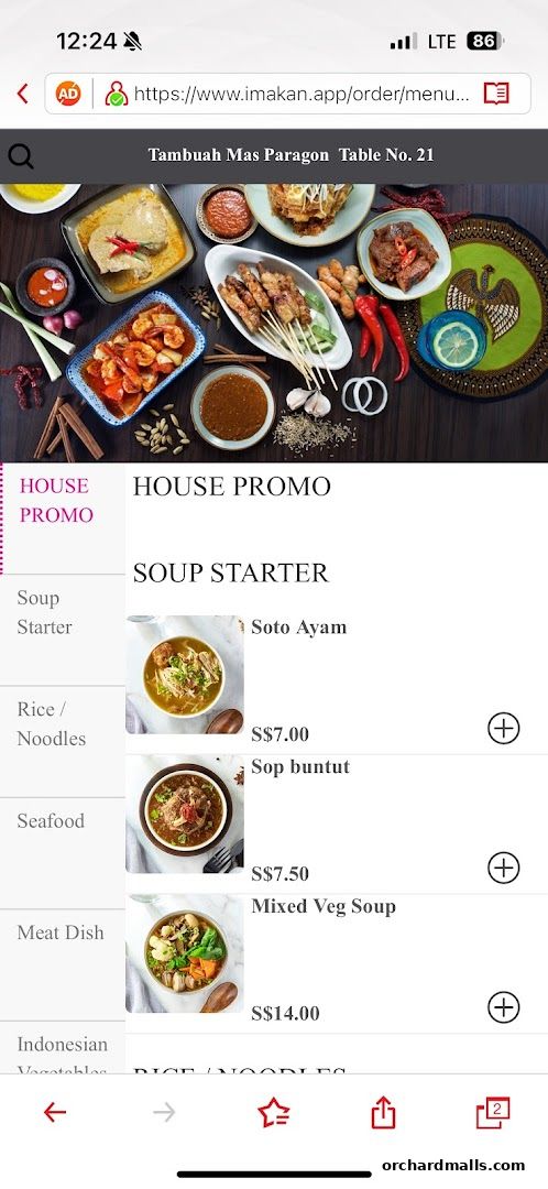 Menu page for Tambuah Mas Indonesian Restaurant Paragon Orchard  Michelin Guide