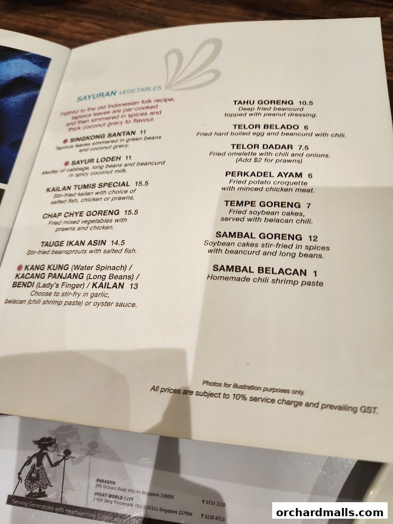 Menu page for Tambuah Mas Indonesian Restaurant Paragon Orchard  Michelin Guide