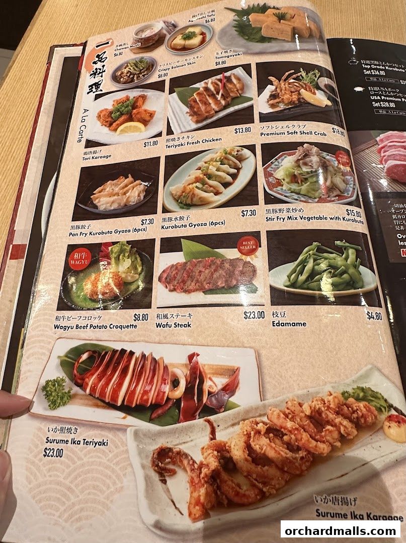 A menu from Tampopo featuring various Japanese dishes with appetizing photos.
