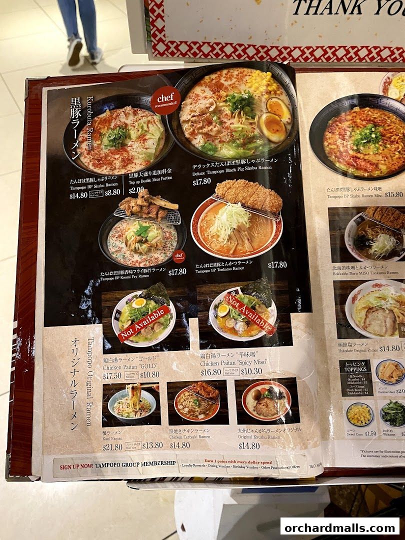 A menu showcasing various ramen dishes with prices and descriptions.