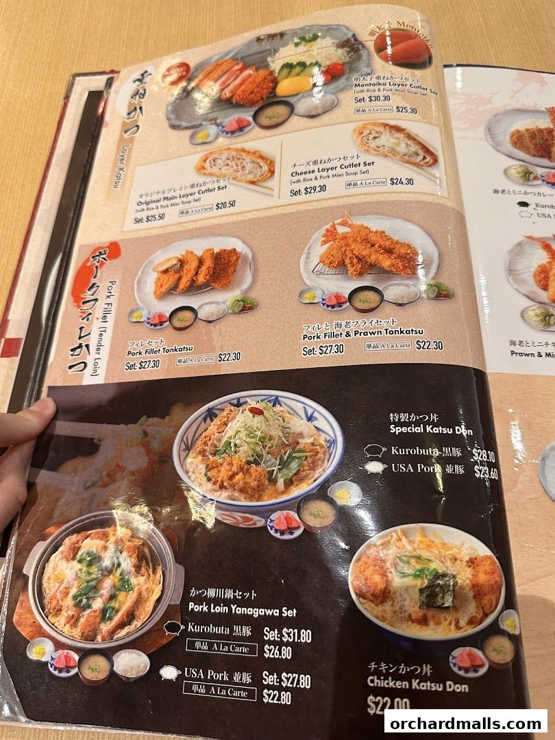 A menu from Tampopo restaurant showcasing various katsu dishes and sets.