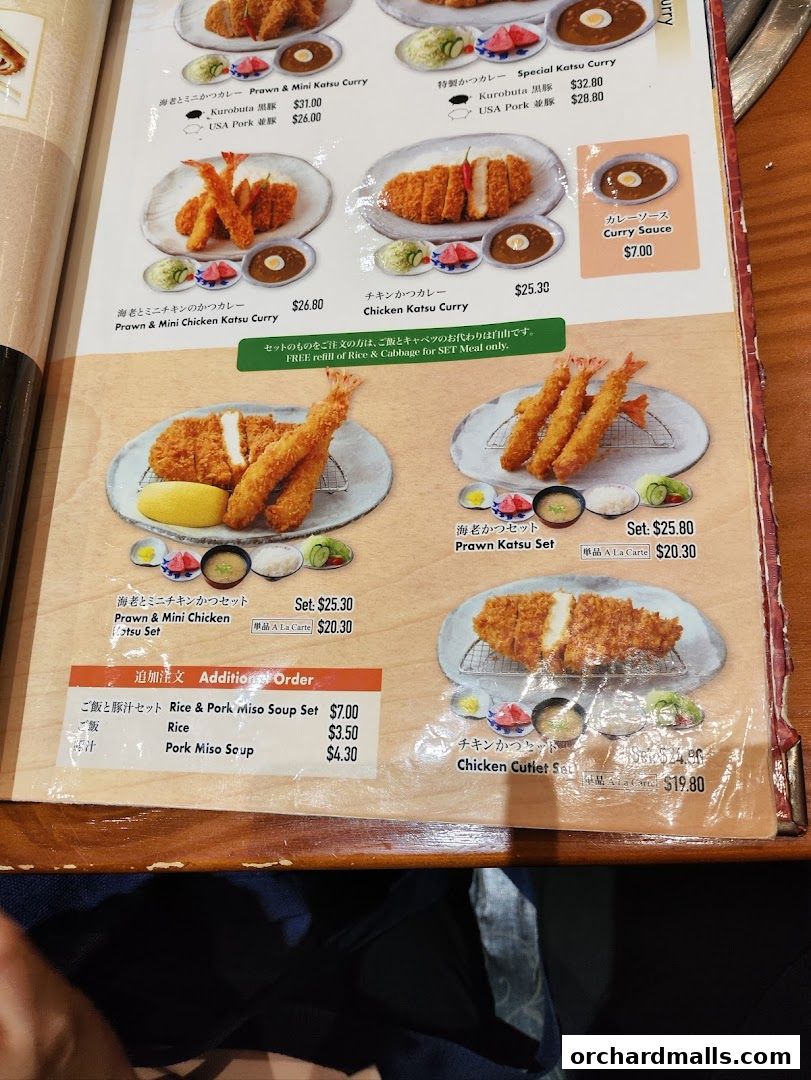 A menu from Tampopo featuring various katsu curry dishes and sets with prices.
